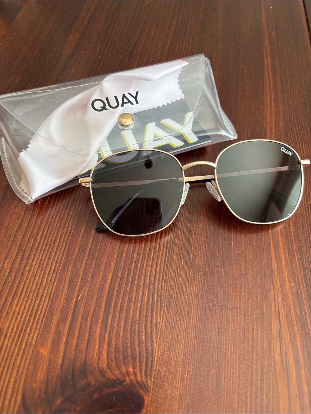 Quay Australia Gold Frame Dark Gray Lens Round Sunglasses
